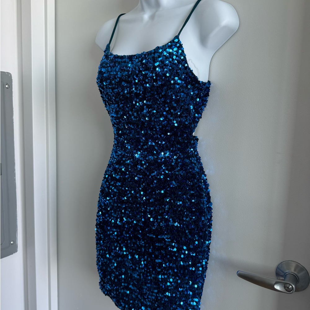 Blue Sequin Mini Party Dress